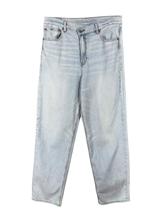 American Eagle Outfitters Denim - American Eagle Hi Rise Straight Baggy Jeans Size 12 Distressed Cross Over Button